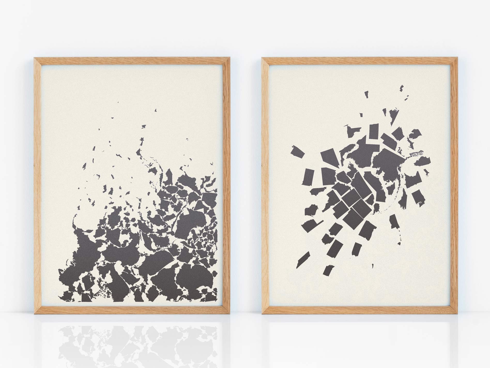 New Maps I and II framed abstract letterpress prints