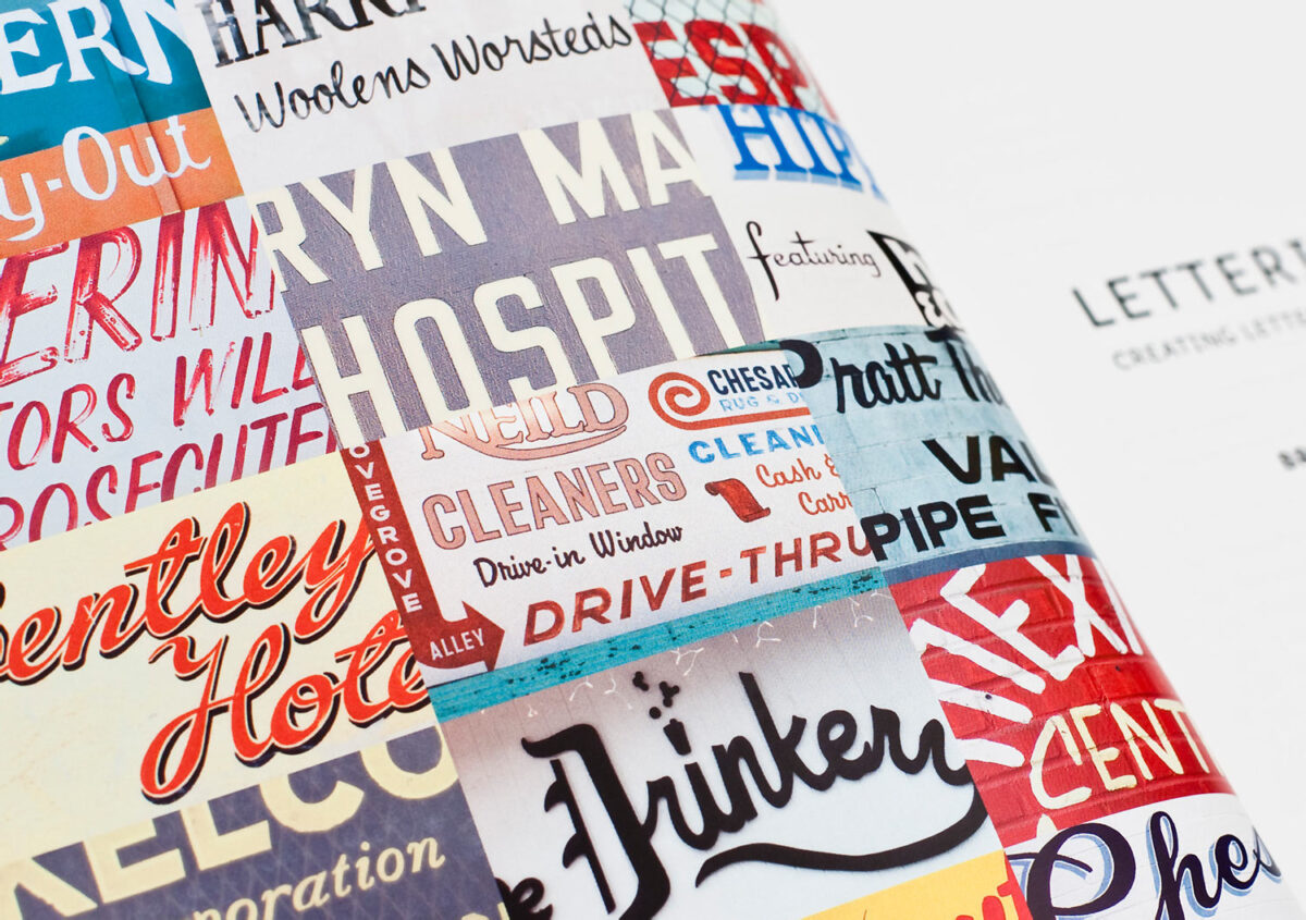 Photos of hand-lettered and hard-painted signs from the book Lettering & Type