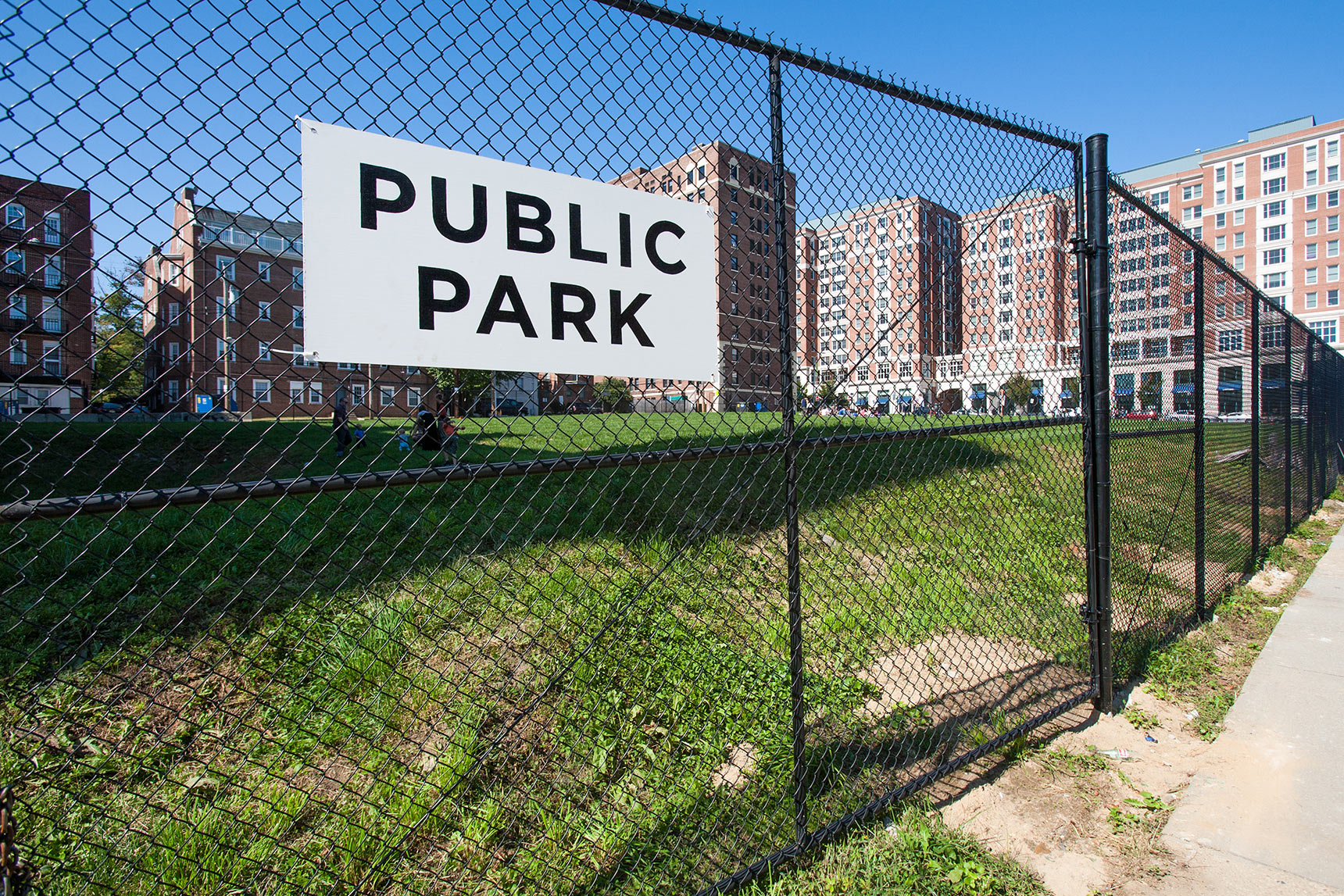 The sign for Public Park up on a private lot in Charles Village, Baltimore