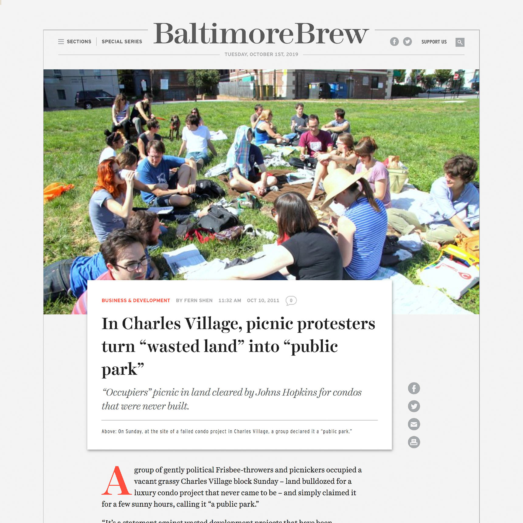From the Baltimore Brew: In Charles Village, picnic protesters turn wasted land into public park.